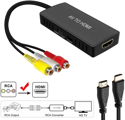 LVY AV to HDMI Converter, RCA to HDMI, Composite CVBS to HDMI Video Audio Converter Adapter