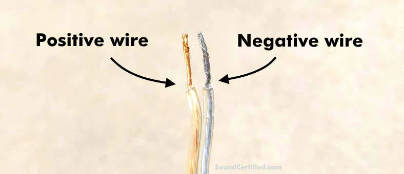 Closeup example of positive & silver speaker wire