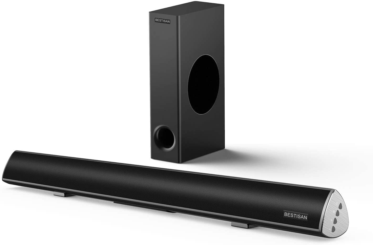 120Watt Sound bar, BESTISAN 2.1 Channel SoundBar Subwoofer, Wireless Bluetooth and Wired Home Theater Speakers for TV 