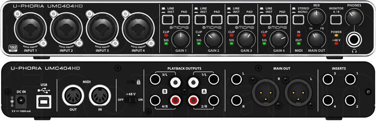 Audio interface inputs outputs