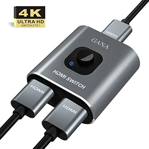 HDMI Switch 4k HDMI Splitter-GANA Aluminum Bidirectional HDMI Switcher, HDMI Switch Splitter 1 in 2 Out or 2 in 1 Out, Manual HDMI Hub Supports HD 4K 3D 1080P for HDTV Blu-Ray-Player Fire Stick Xbox