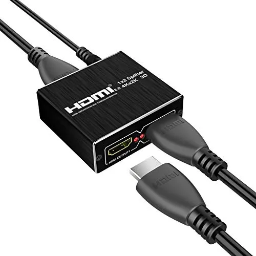 SOWTECH HDMI Splitter HDMI V2.0 Powered 1 in 2 Out HDMI Splitter Dual Monitor Duplicating Video and Audio for Ultra HD 2160P 4Kx2K@60Hz YUV/HDCP / 3D and HDR (One Input to Two Outputs)