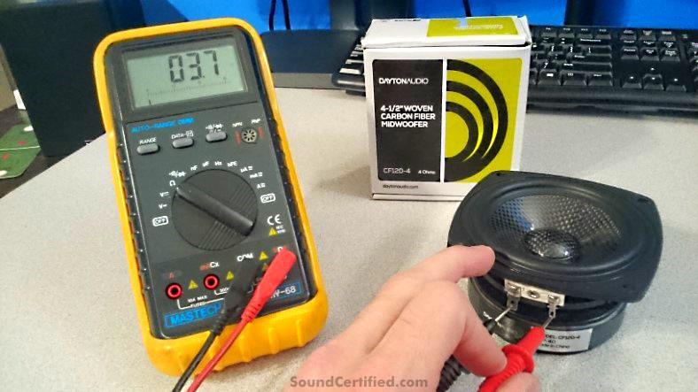 Image showing an example of how to test speaker ohms with a multimeter